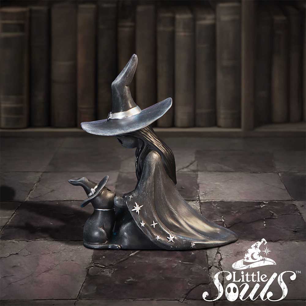 Little Souls - Gothic Dekofigur Hexe mit kleiner Hexen-Katze 10 cm