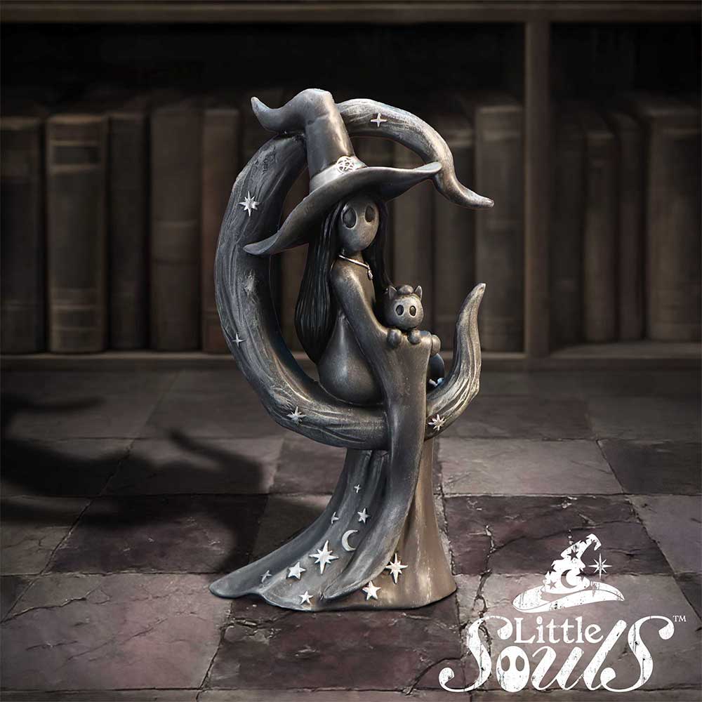 Süße Gothic Hexenfigur Dekofigur "Little Souls Glow" 13.4 cm Hexe mit Katze im Arm