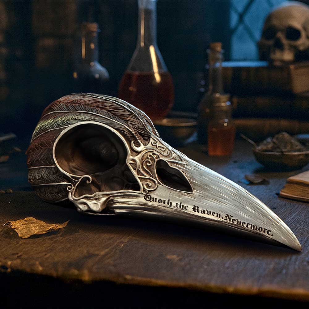 Mystischer Quoth The Raven Rabenschädel – Gothic Dekofigur Rabe 20 cm Edgar Allan Poe