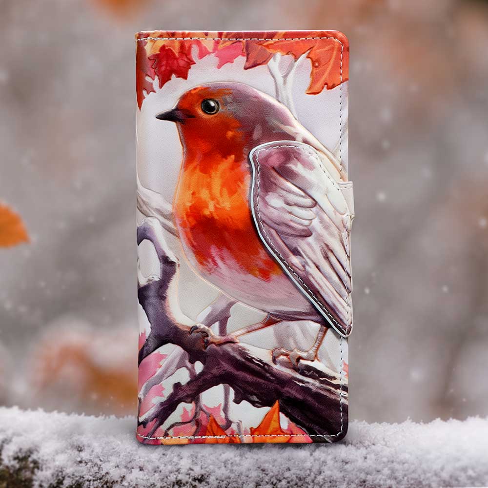 When Robins Appear vintage Geldbörse Vogel-Motiv im Winter vintage 18,5 cm