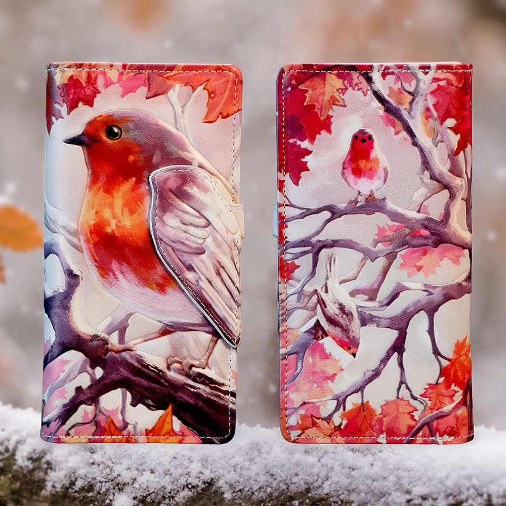 When Robins Appear vintage Geldbörse Vogel-Motiv im Winter vintage 18,5 cm