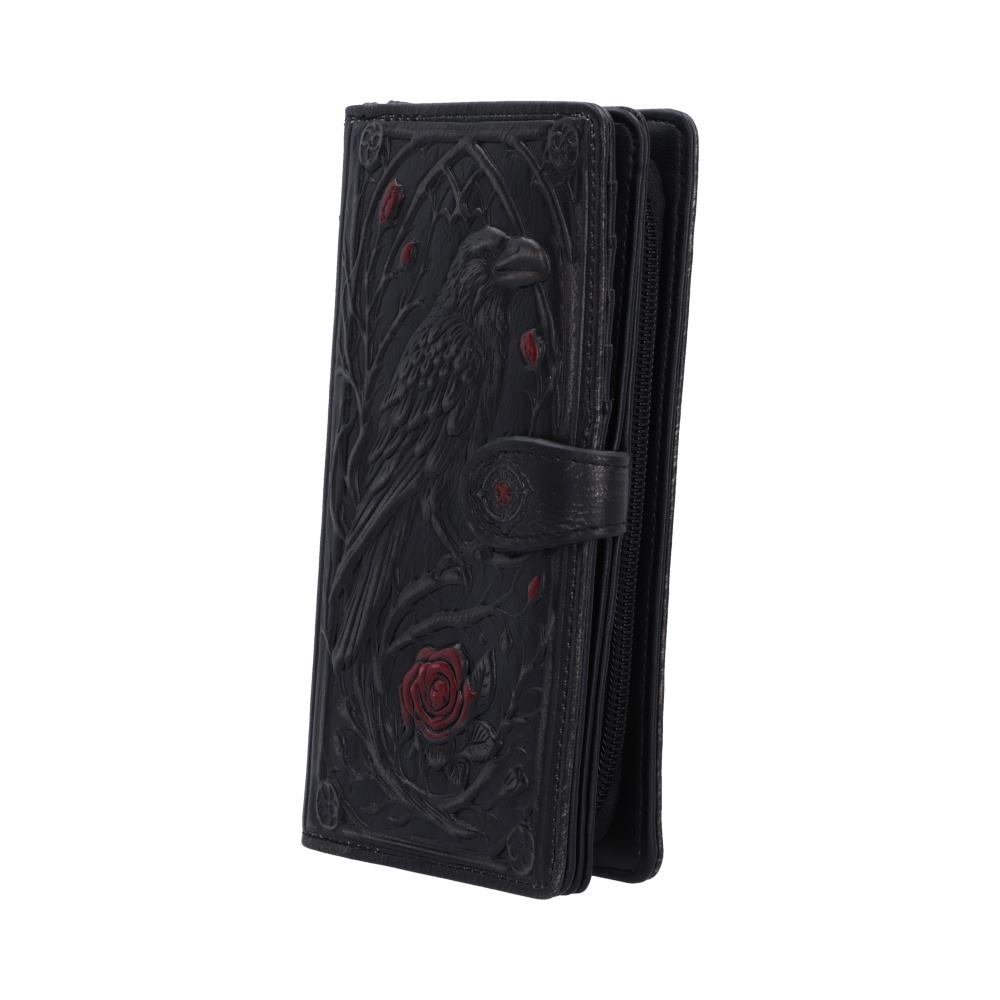 Gothic düster romantische Geldbörse Relief mit Rabenmotiv mit Rosen 18,8 cm