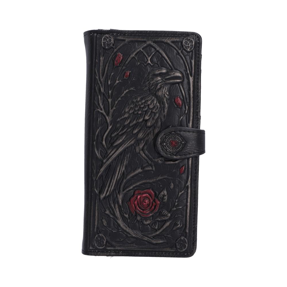 Gothic düster romantische Geldbörse Relief mit Rabenmotiv mit Rosen 18,8 cm