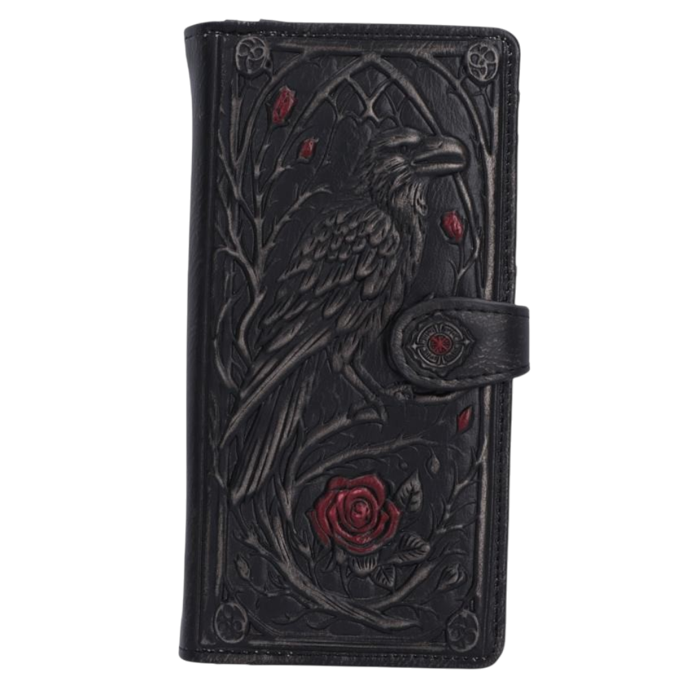 Gothic düster romantische Geldbörse Relief mit Rabenmotiv mit Rosen 18,8 cm