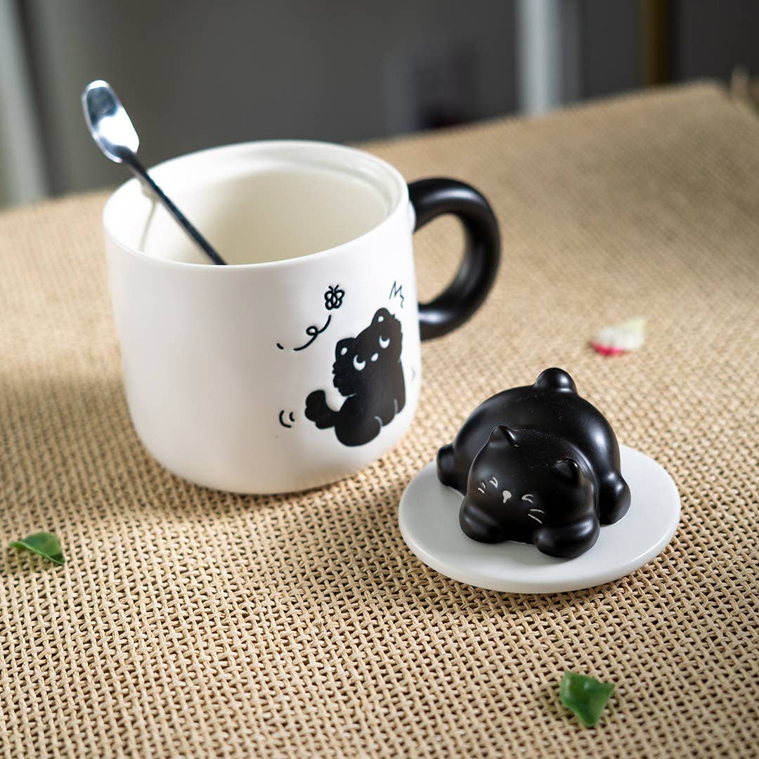 Urban Tokyo "Whimsical Black Cat" Tasse mit Deckel 3D 390 ml