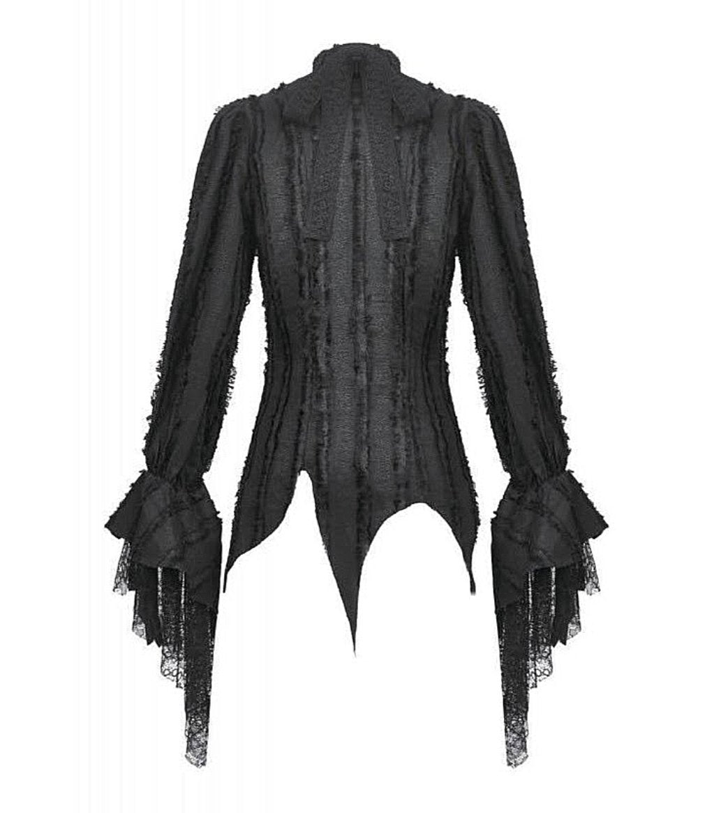Gothic Zipfelbluse Hexe in schwarz mit Spitze