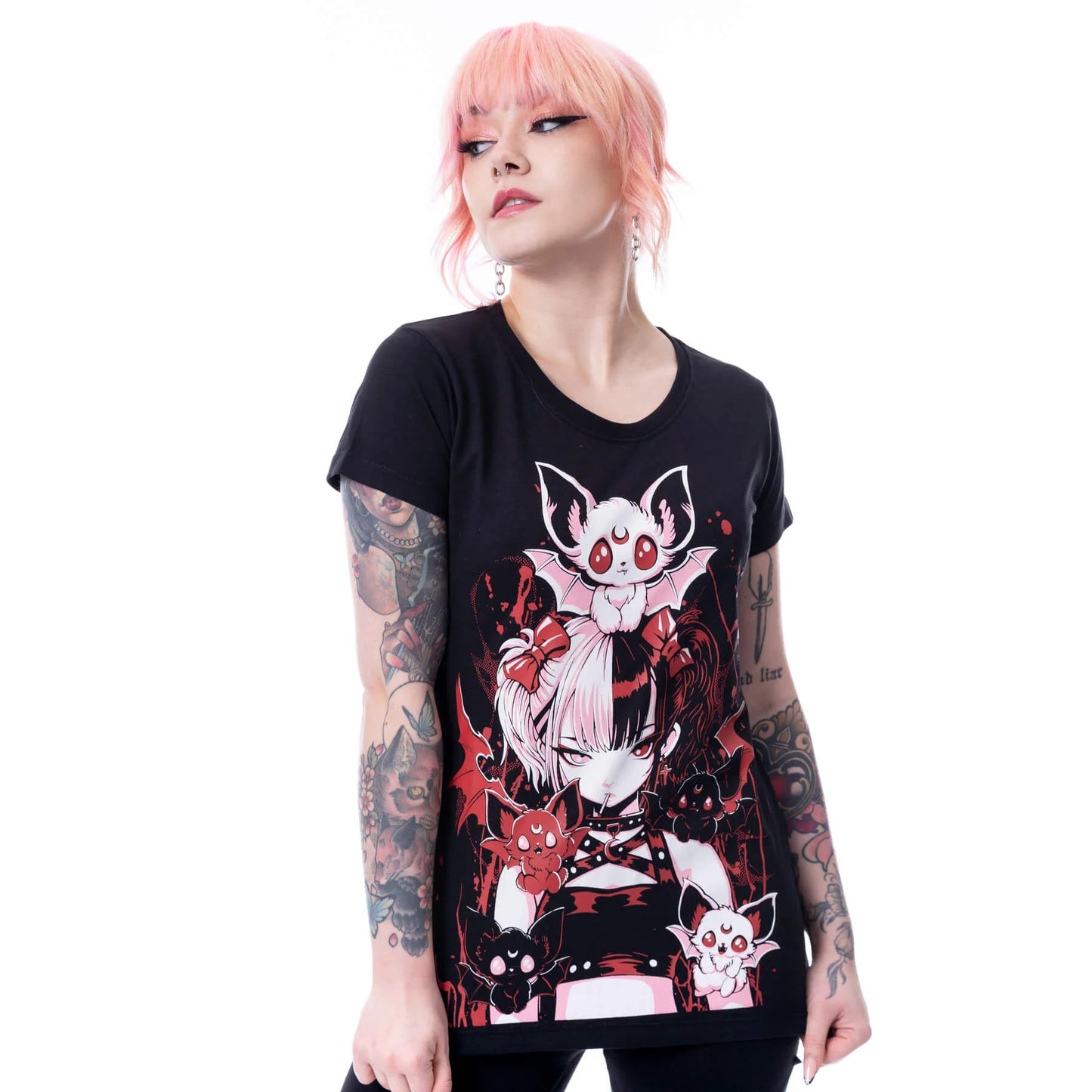 Süßes Fledermaus Batling T-Shirt – Cupcake Cult - schwarz-rot