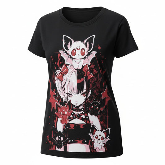 Süßes Fledermaus Batling T-Shirt – Cupcake Cult - schwarz-rot