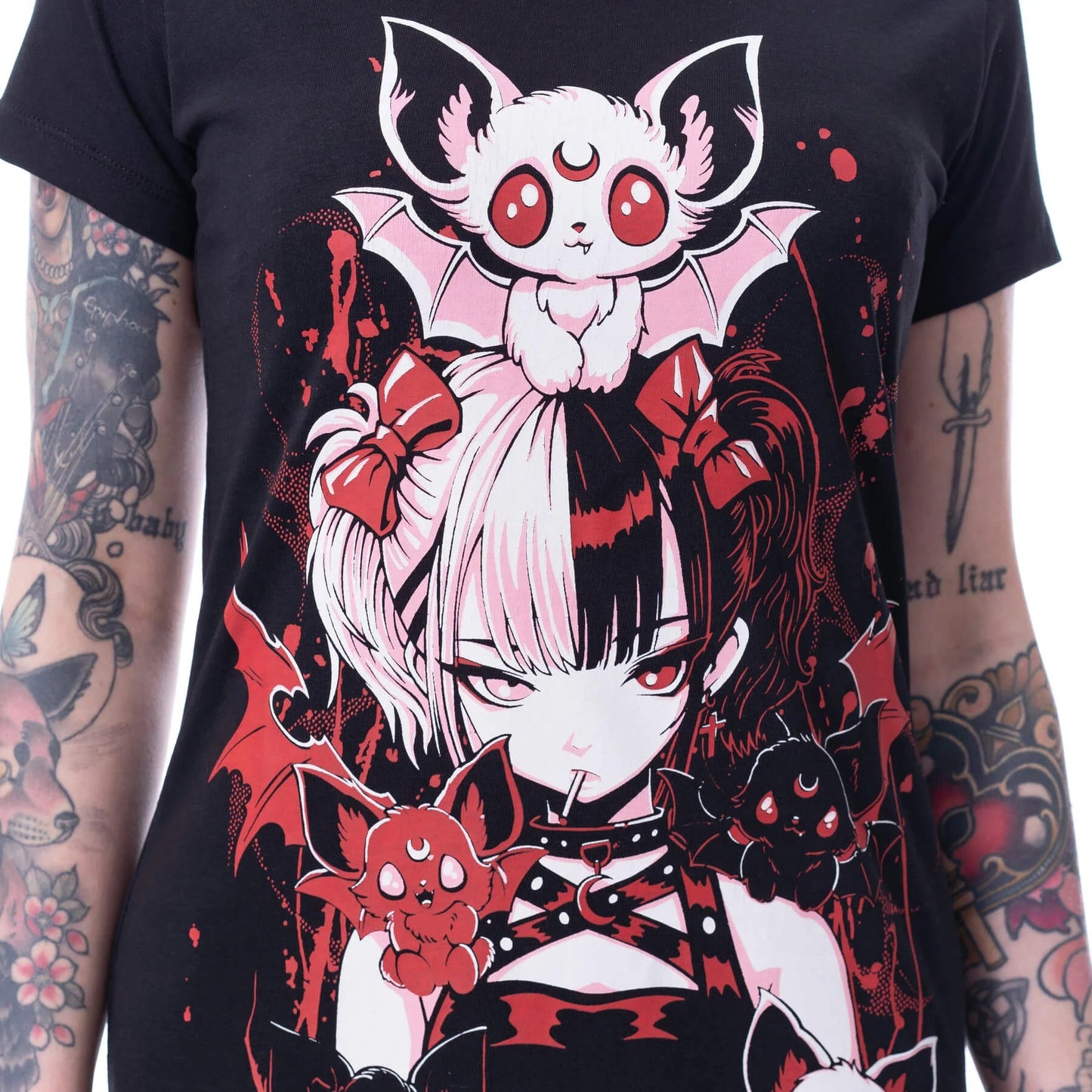 Süßes Fledermaus Batling T-Shirt – Cupcake Cult - schwarz-rot