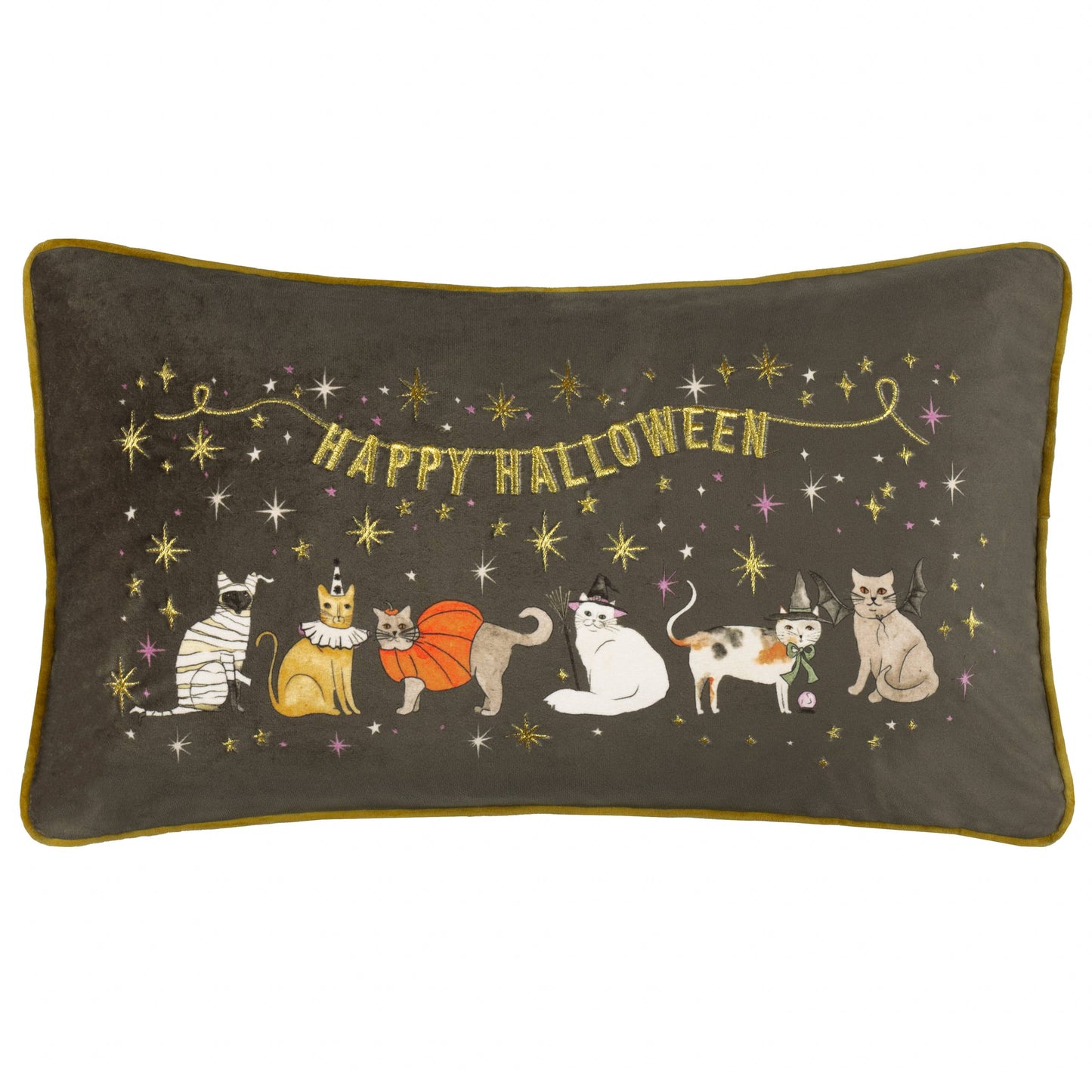 Halloween Party Samtkissen bestickt  Dekokissen Gothic 30x50 cm