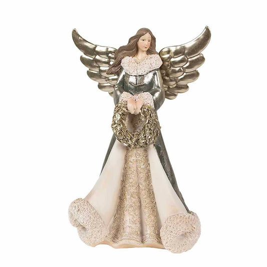 Vintage Weihnachtsfigur Engel aus Kunststoff, 24 cm, graugrün