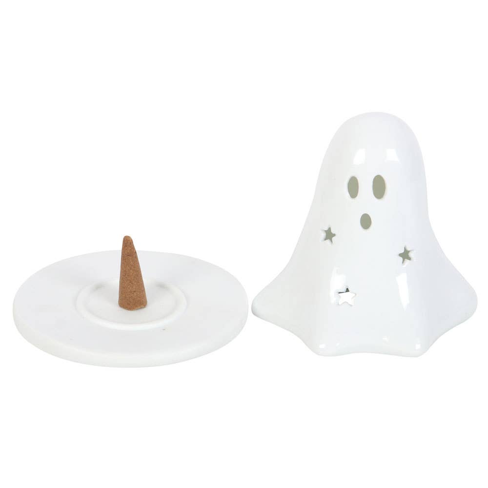 Halloween-Geister-Teelichthalter und Weihrauchkegelhalter aus Keramik