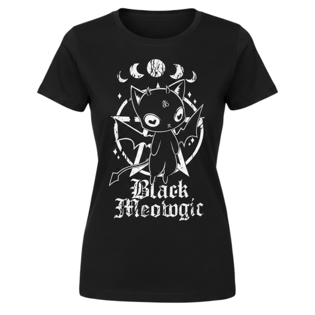 Black Meowgic T-Shirt – Ghost Mannequin Frontansicht
