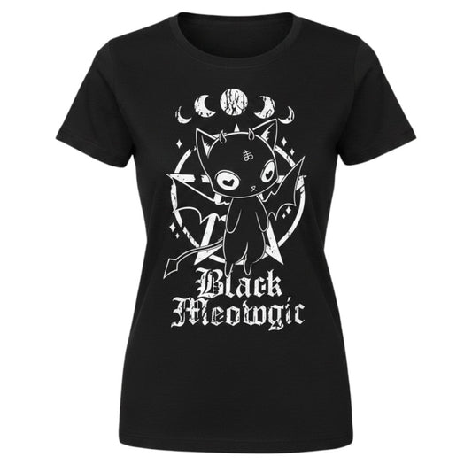 Black Meowgic T-Shirt – Ghost Mannequin Frontansicht