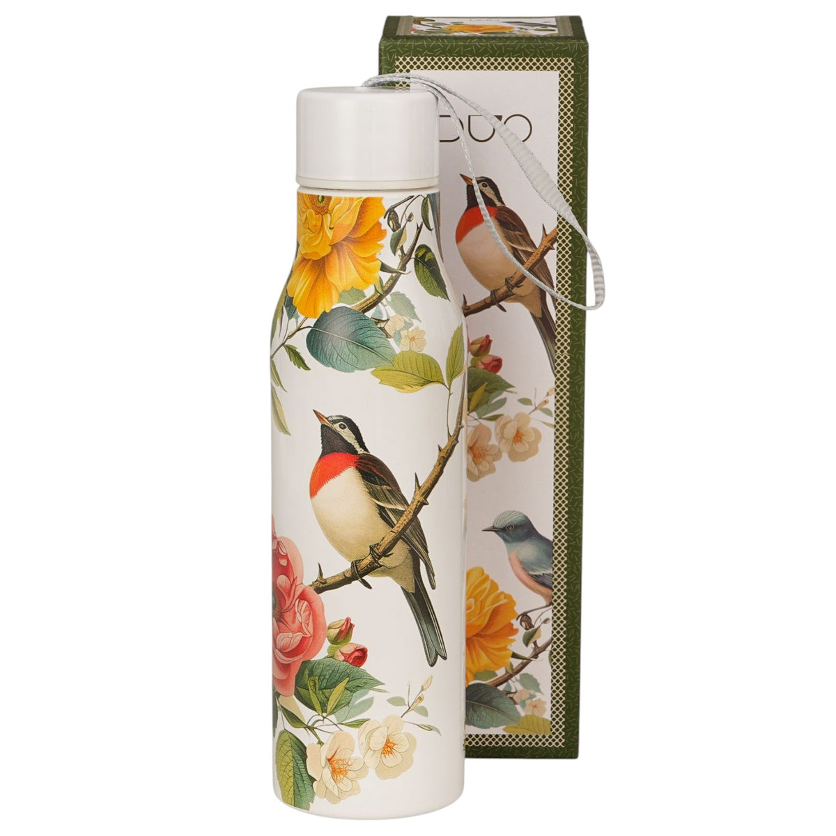 Thermosflasche „April“ Kwiaty Classic 500 ml, Blumen-Motiv, Edelstahl Duo Vogelmotiv