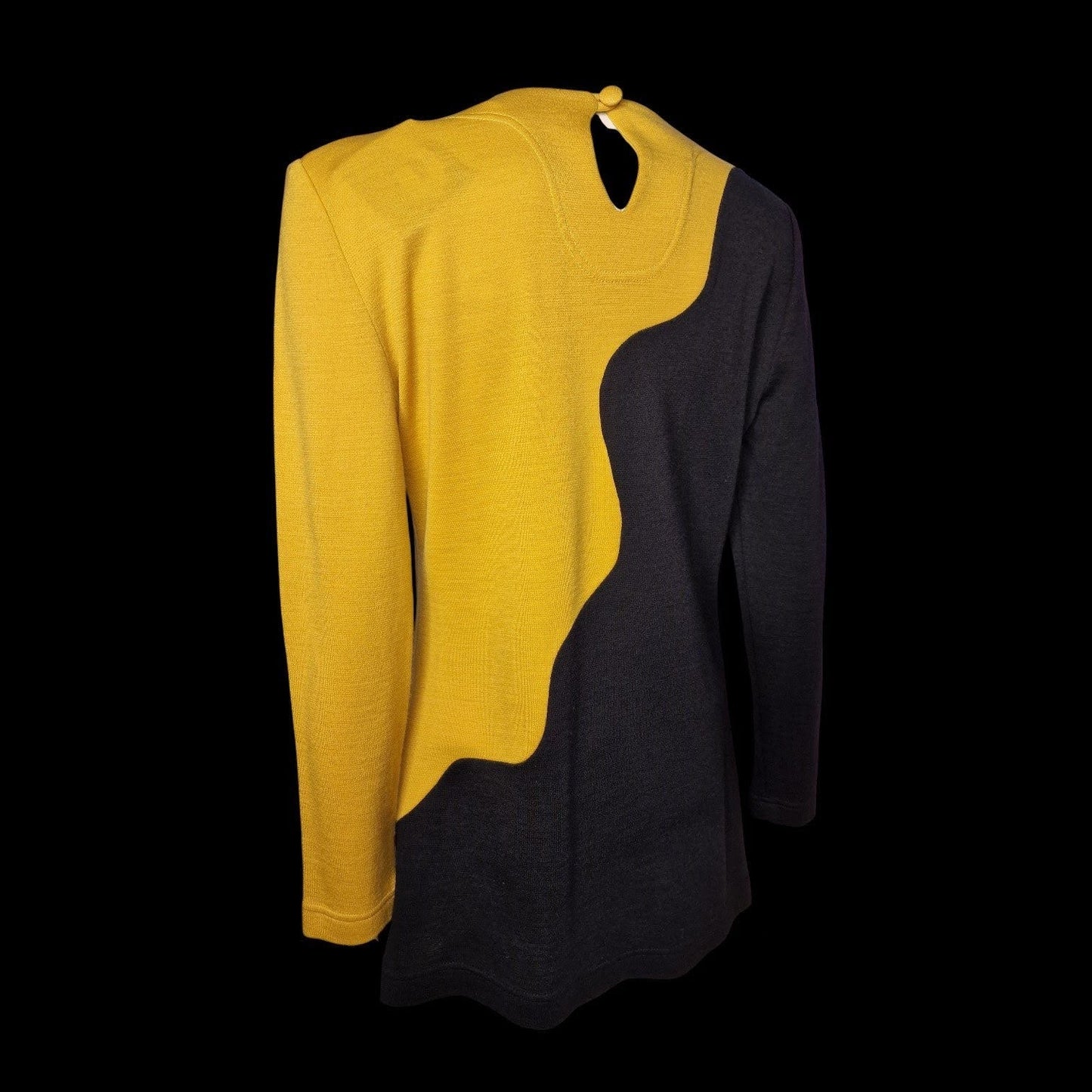 Anna Lugli Italian Designer Vintage Pullover Gelb-Schwarz mit Stickerei M/L