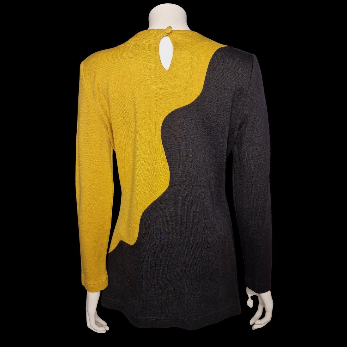 Anna Lugli Italian Designer Vintage Pullover Gelb-Schwarz mit Stickerei M/L
