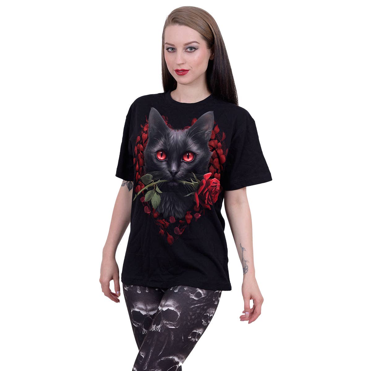 CAT'S LOVE - T-Shirt mit Frontprint Schwarz Spiral