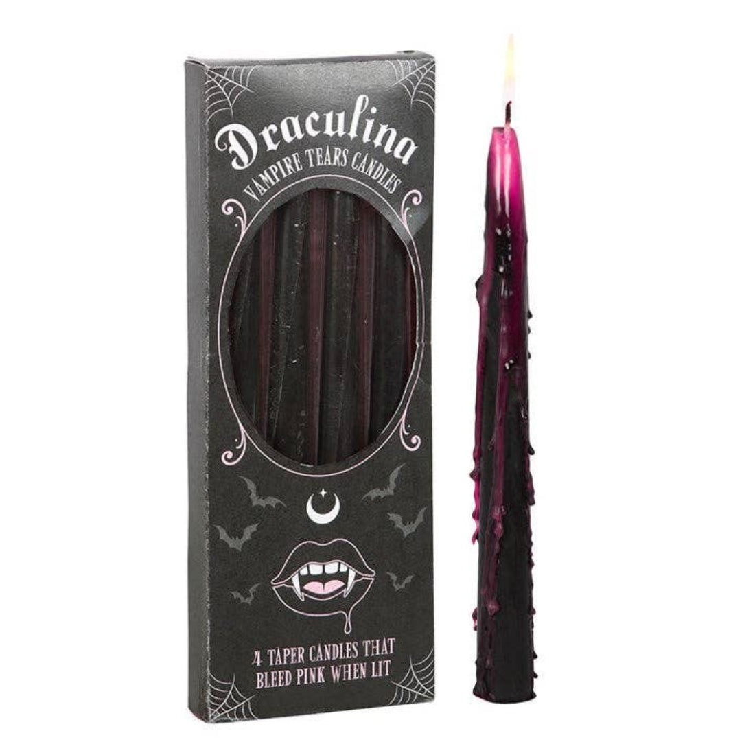 Blutkerzen Set 4 Stück "Draculina" schwarz-pink Stabkerzen Kerzen