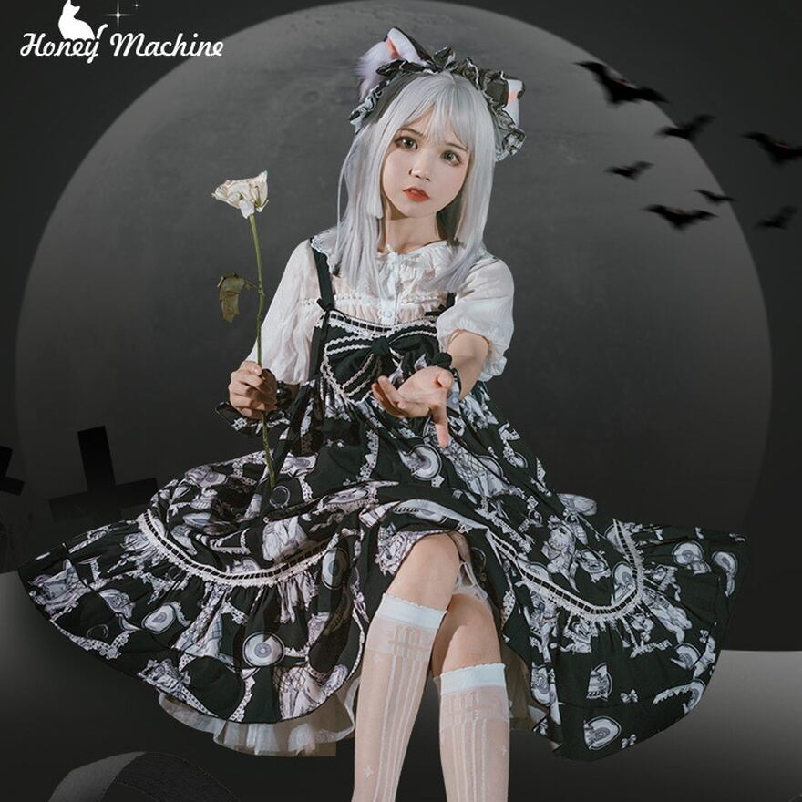 Gothic Lolita Kleid schwarz-weiß mit "Wolf and Rabbit" XXL JSK