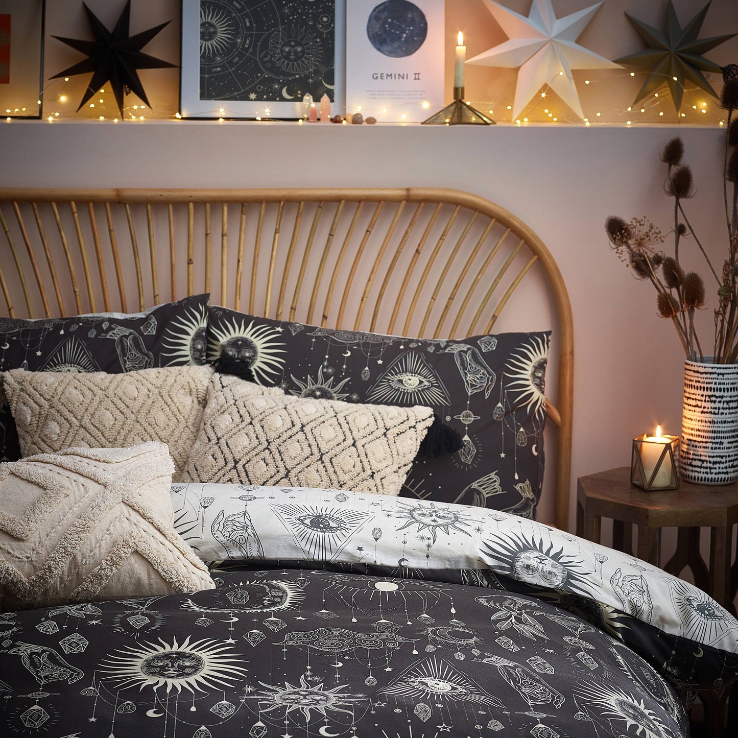 Bettbezug-Set Astrologie « Constellation Celestial » in Anthrazit und Natur