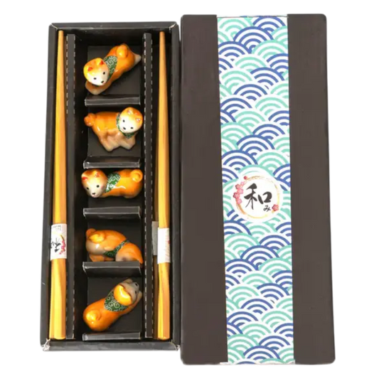 Kawaii 5-teiliges Geschenkset mit Bambus-Essstäbchen Shiba Inu