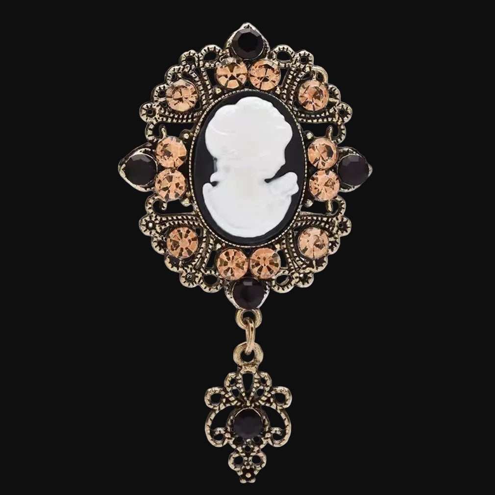 Vintage Cameo Brosche mit Anhänger – schwarz goldfarben