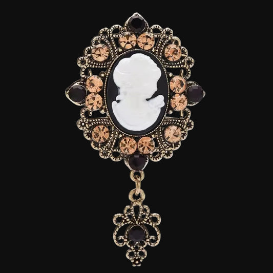 Vintage Cameo Brosche mit Anhänger – schwarz goldfarben