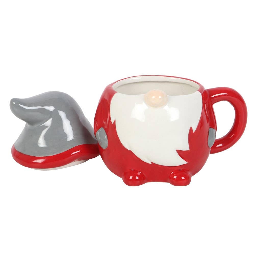 Tasse mit Deckel, Weihnachtsmotiv, Rot und Grau