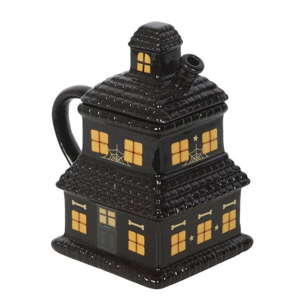 Schwarzer Spukhaus mit Deckel Gothic 3D Tasse