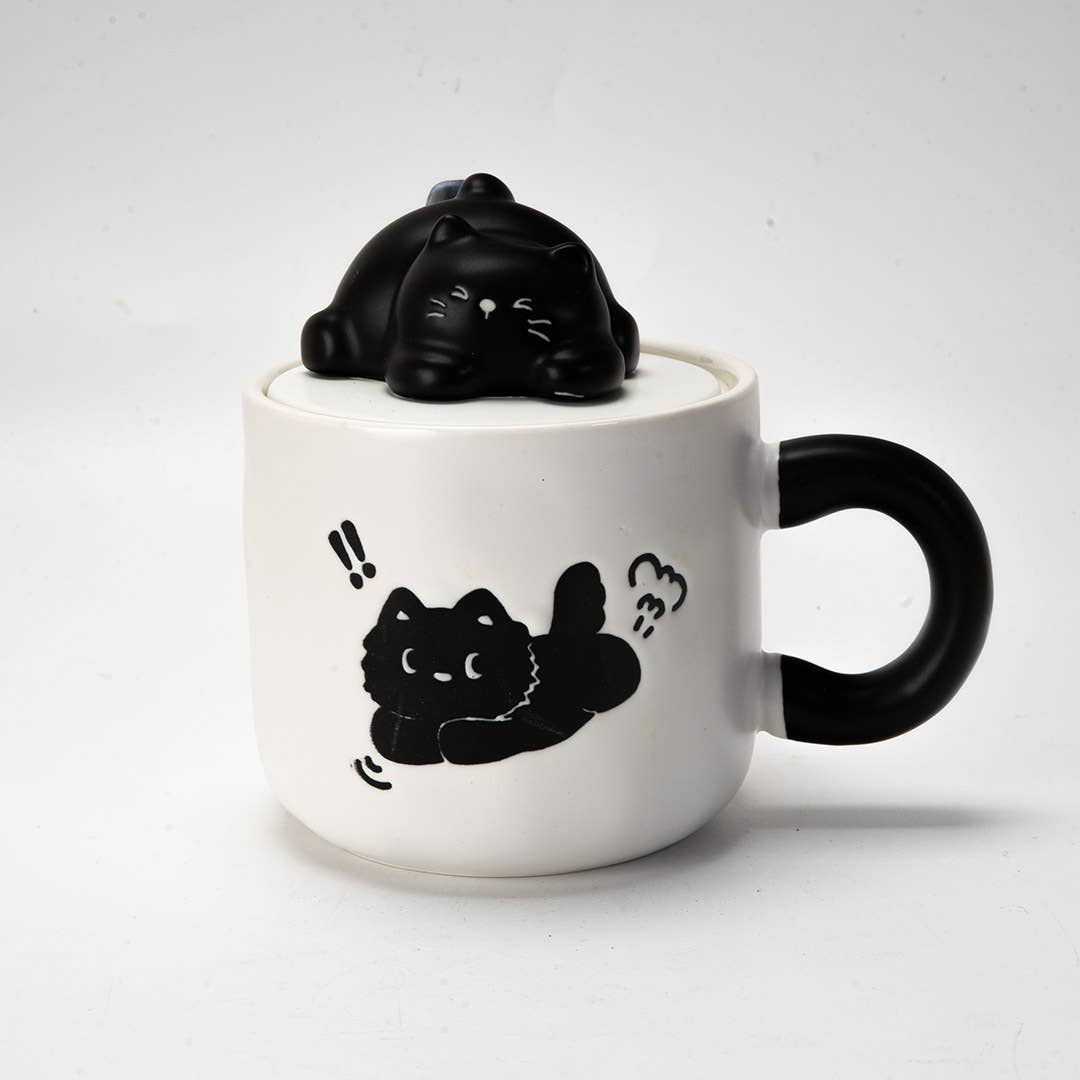Urban Tokyo "Whimsical Black Cat" Tasse mit Deckel 3D 390 ml