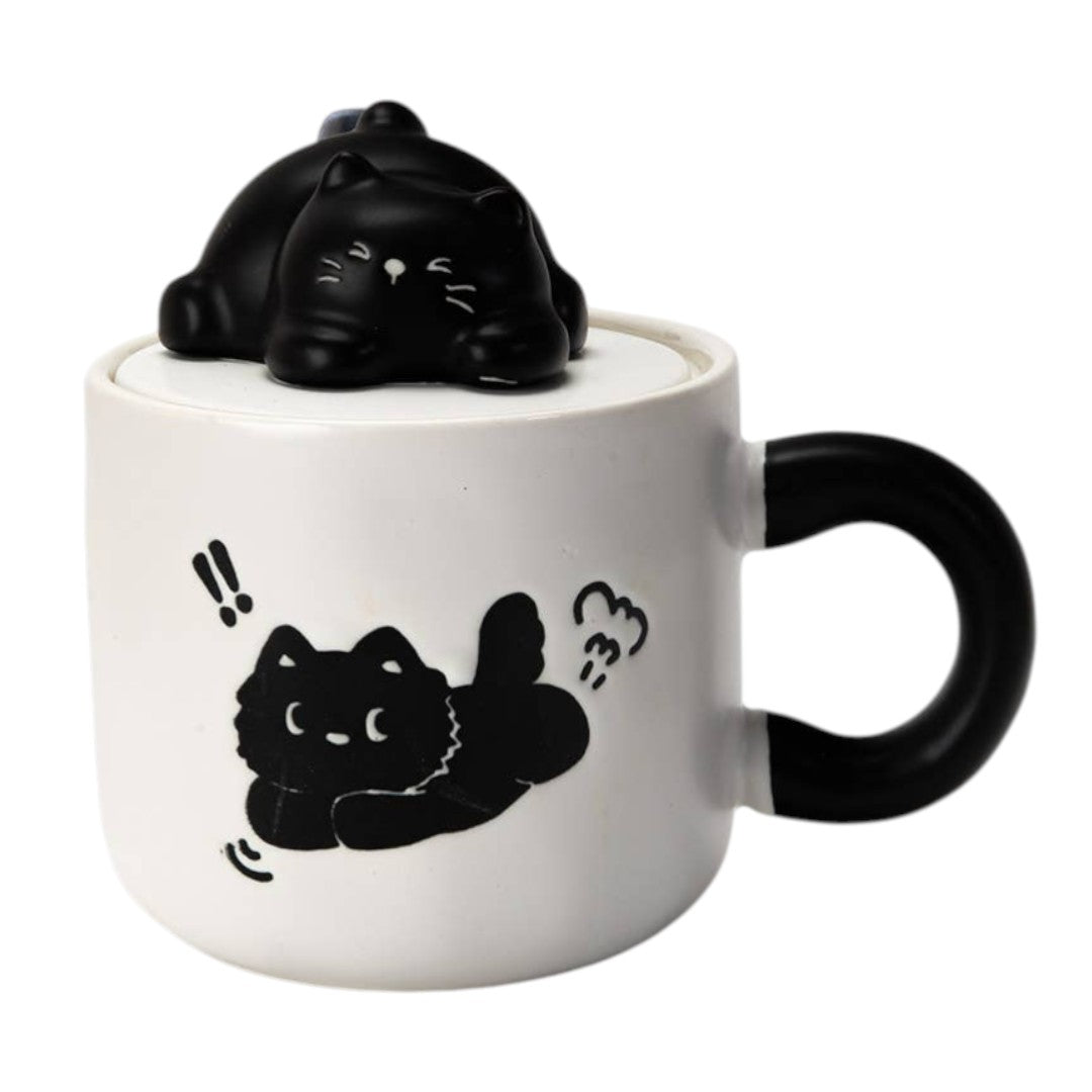Urban Tokyo "Whimsical Black Cat" Tasse mit Deckel 3D 390 ml