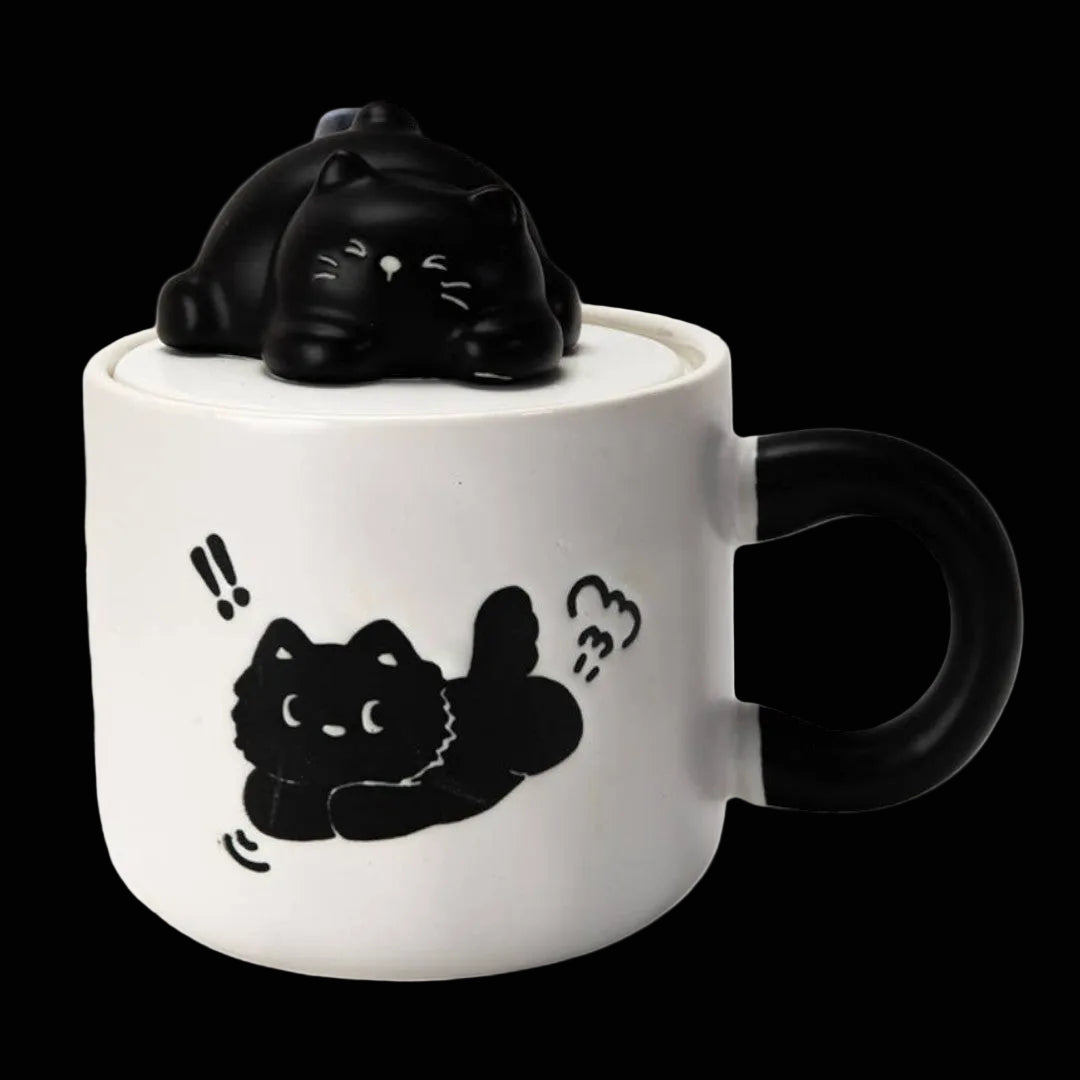 Urban Tokyo "Whimsical Black Cat" Tasse mit Deckel 3D 390 ml