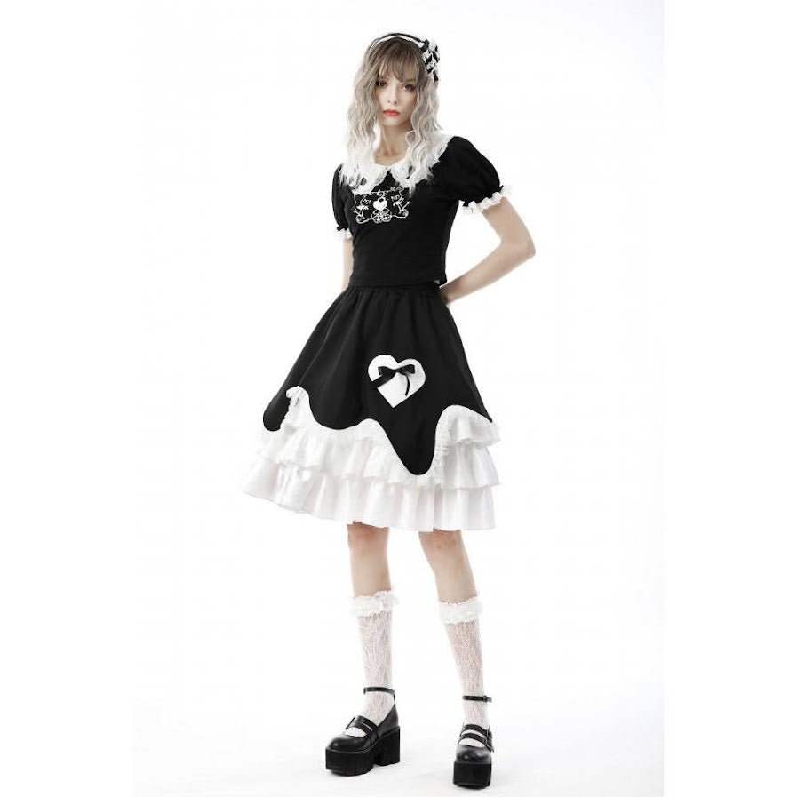 Süßes Gothic Lolita Shirt mit Rüschen schwarz-weiß Dark in Love