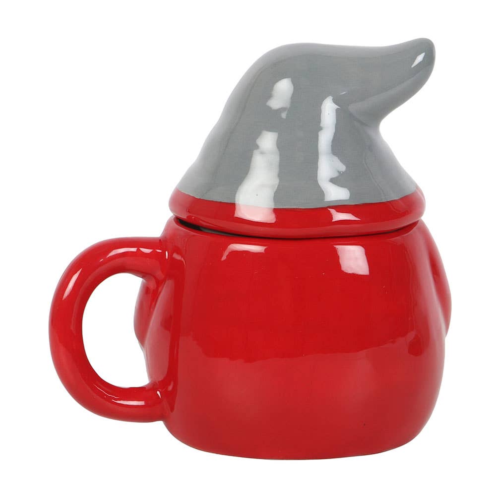 Tasse mit Deckel, Weihnachtsmotiv, Rot und Grau