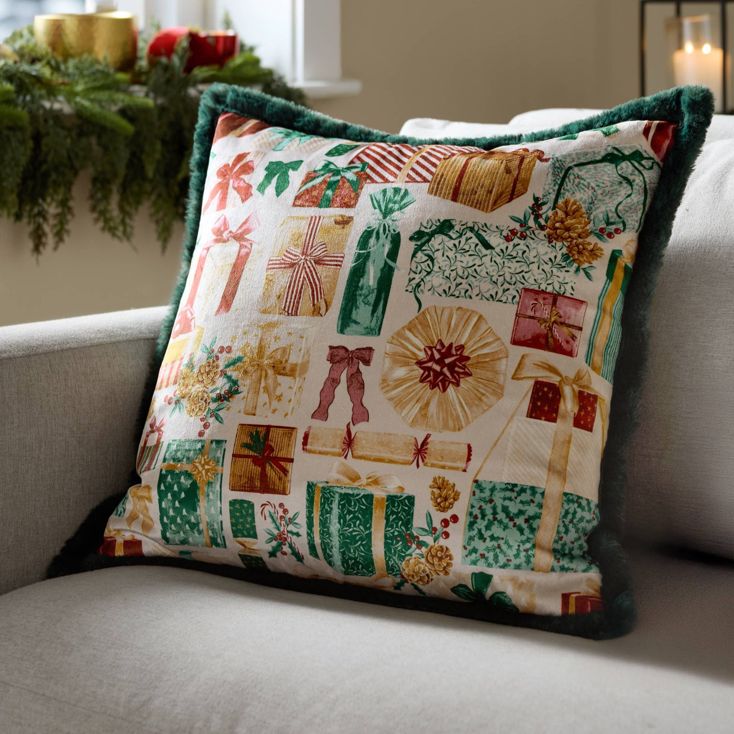 Vintage Samt Dekokissen mit Füllkissen Weihnachtsgeschenke 50x50 cm