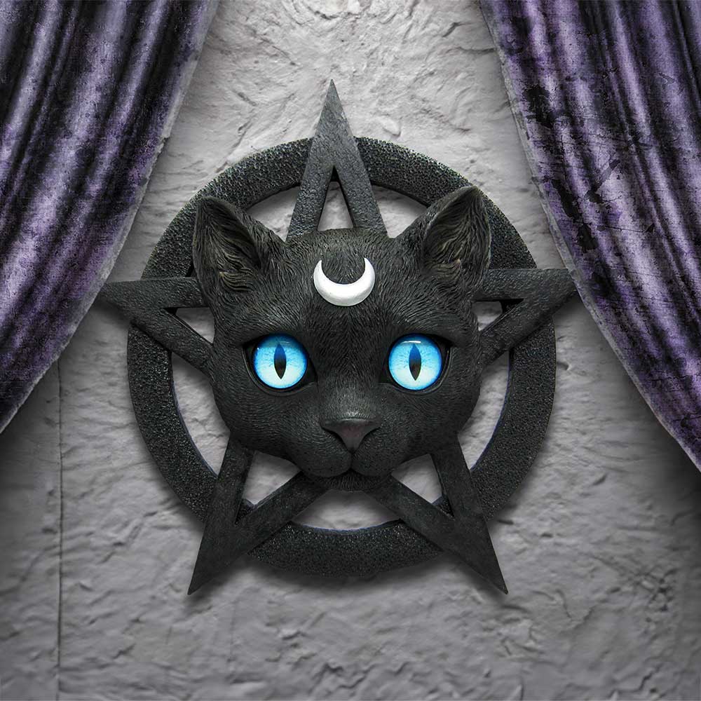 Wanddekoration Feline Katze mit Pentagramm Gothic Deko