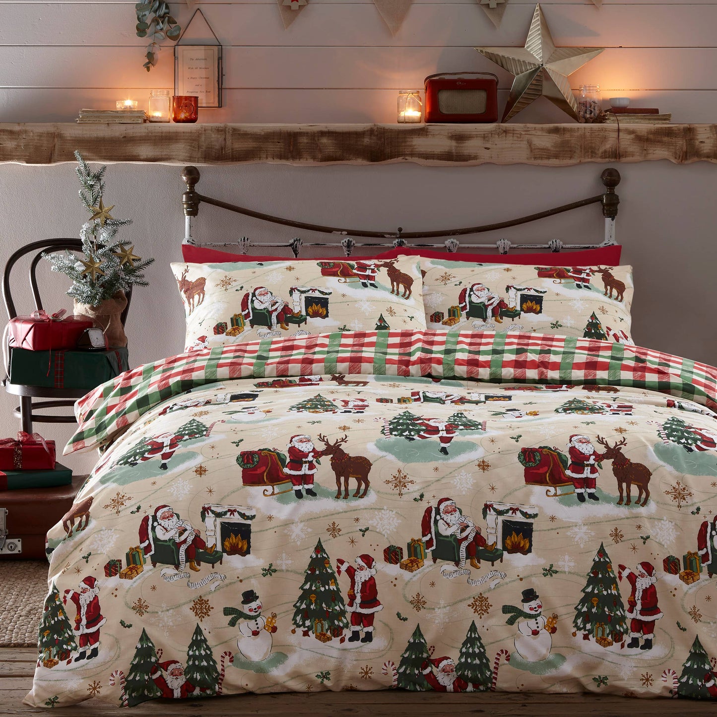 Vintage Bettwäsche Set Weihnachtsmann "Jolly Santa" Wendebettwäsche