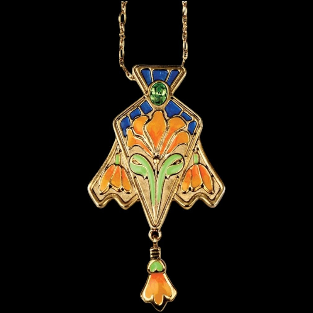 Jugendstil Iris-Blüten Anhänger-Kette – weißer Hintergrund