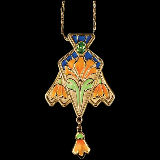 Jugendstil Iris-Blüten Anhänger-Kette – weißer Hintergrund