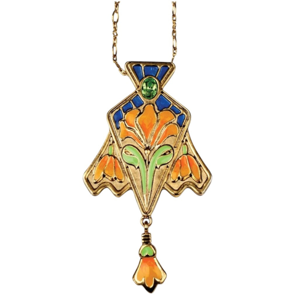 Jugendstil Iris-Blüten Anhänger-Kette – schwarzer Hintergrund