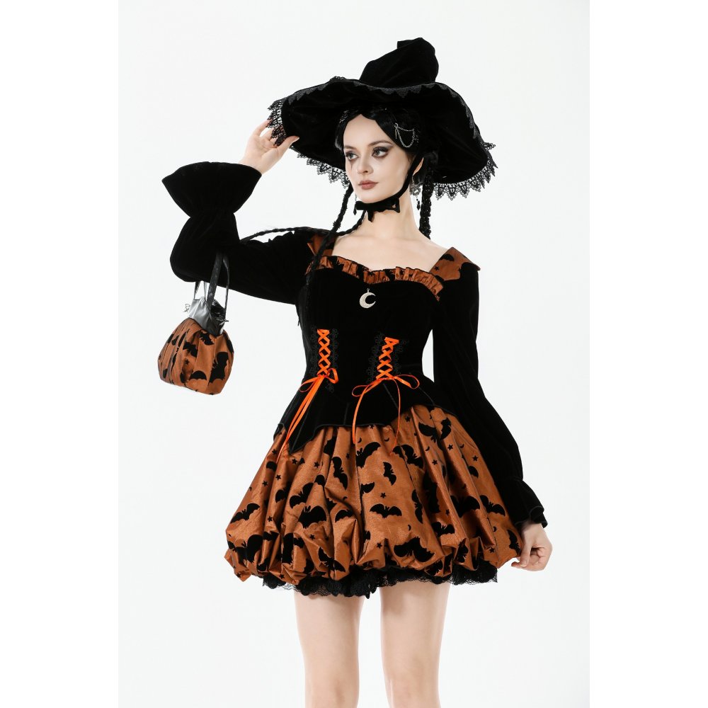 Dark in Love Halloween Kleid aus Samt mit Schnürung Fledermäuse