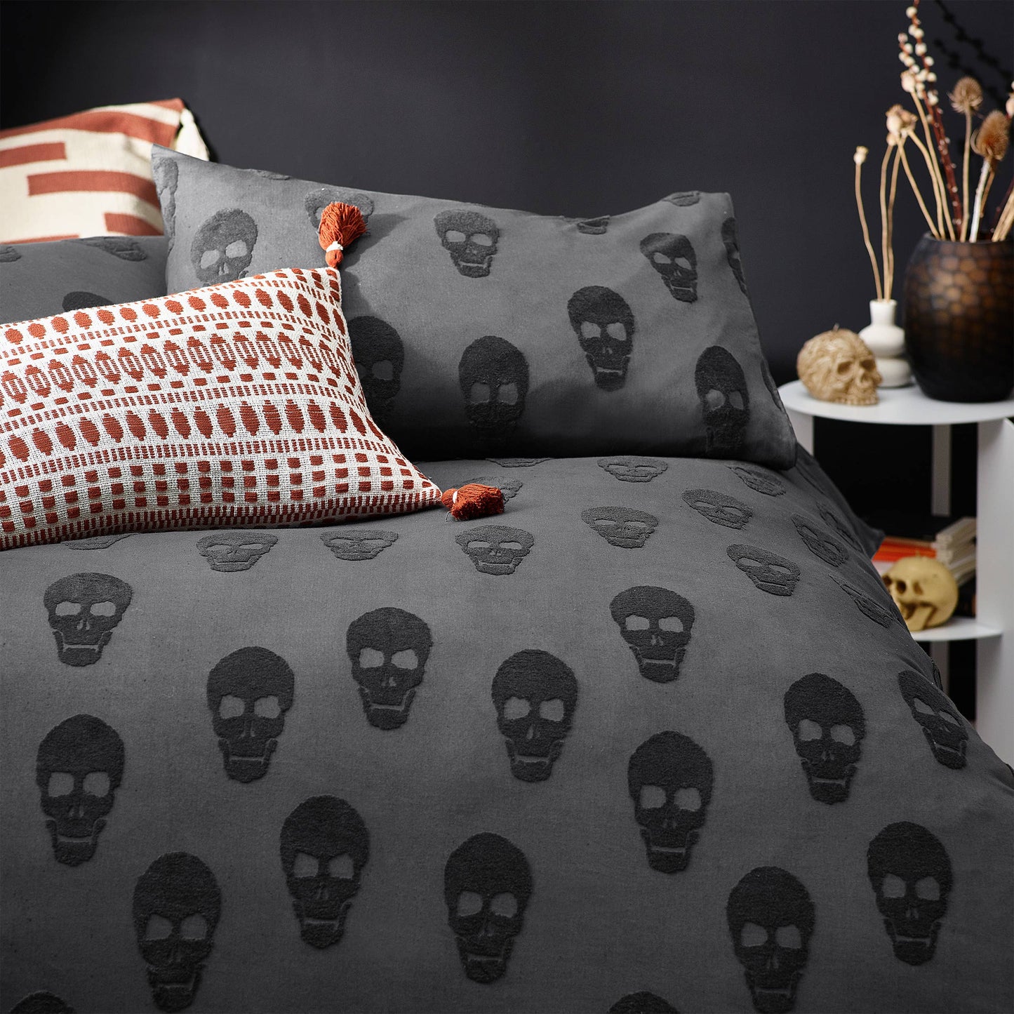 Gothic Totenkopf Bettwäsche grau-schwarz 135 x 200 cm 100 % Baumwolle