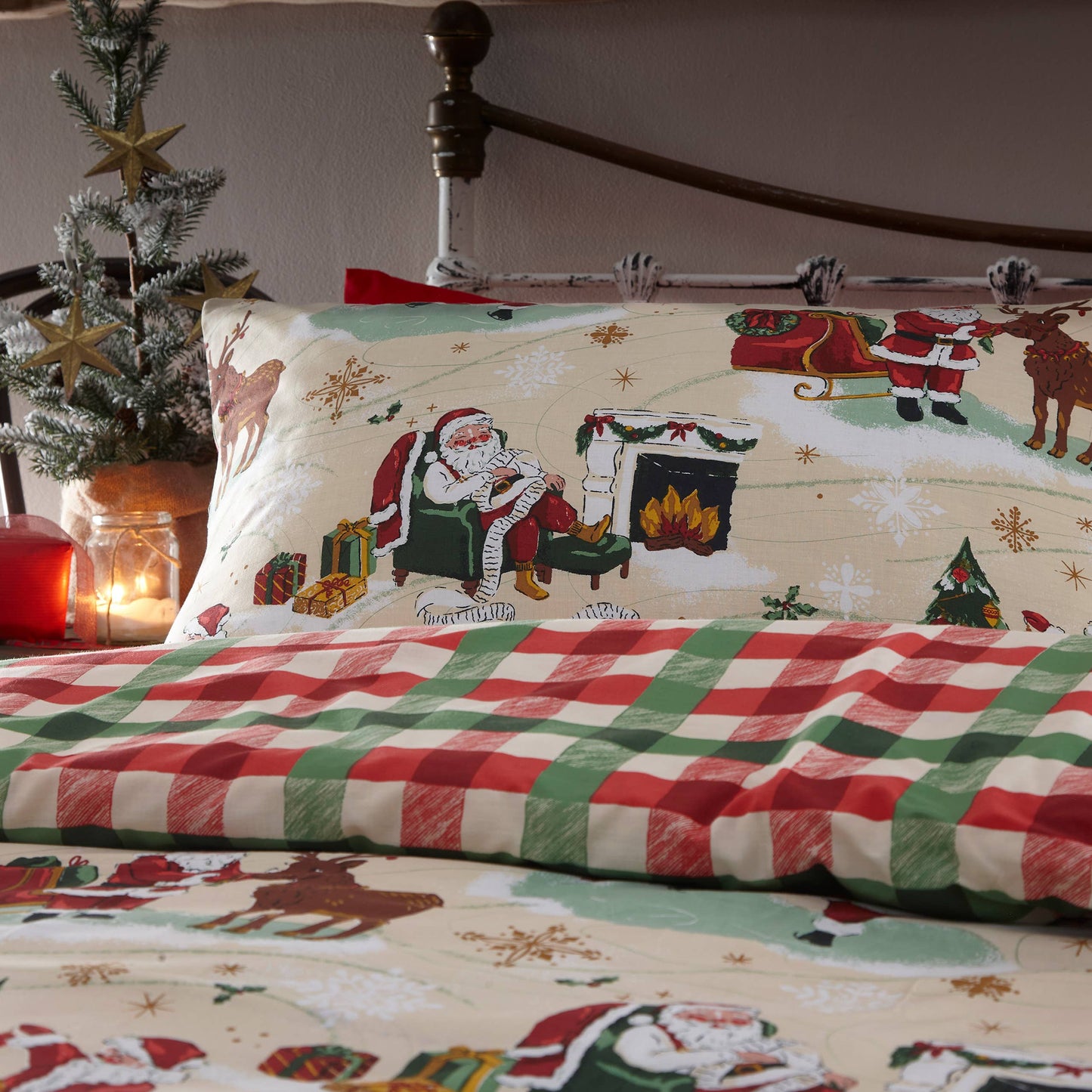 Vintage Bettwäsche Set Weihnachtsmann "Jolly Santa" Wendebettwäsche