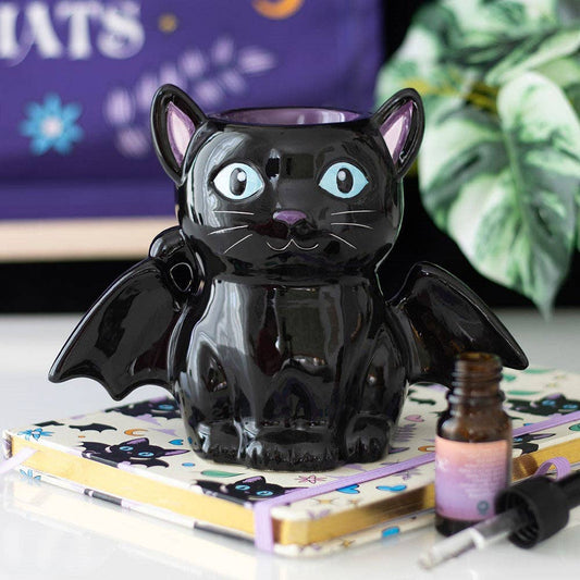 Gothic Ölbrenner und Wachswärmer black Cat with Batwings