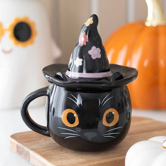 Süße Hexen Katzen Tasse in 3D mit Deckel