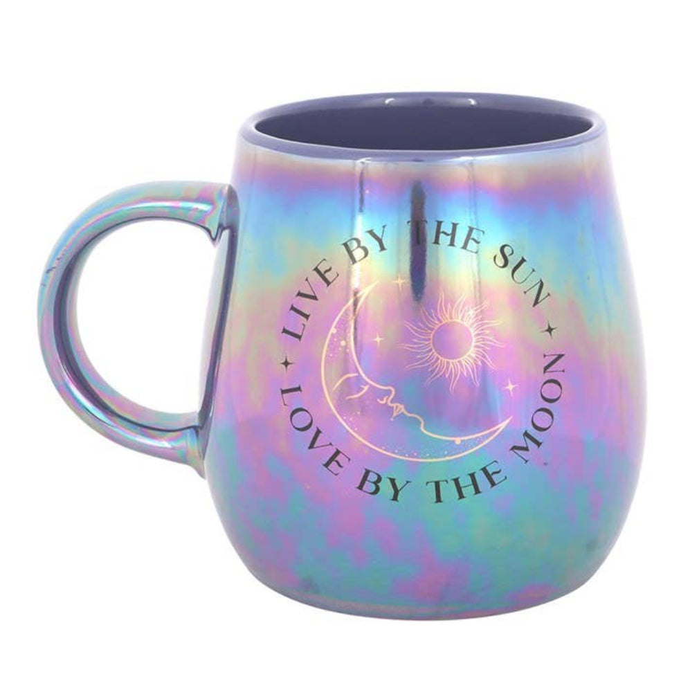 Lebe nach der Sonne, liebe nach dem Mond schillernde Tasse