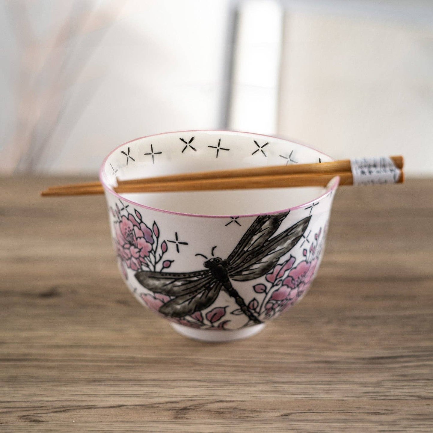 Japanische Keramikschale "Libelle" mit Essstäbchen-Set vintage