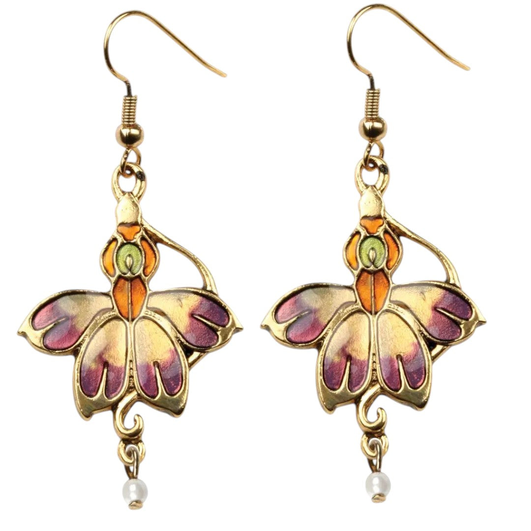 Jugendstil Orchideen-Fee Ohrringe – weißer Hintergrund