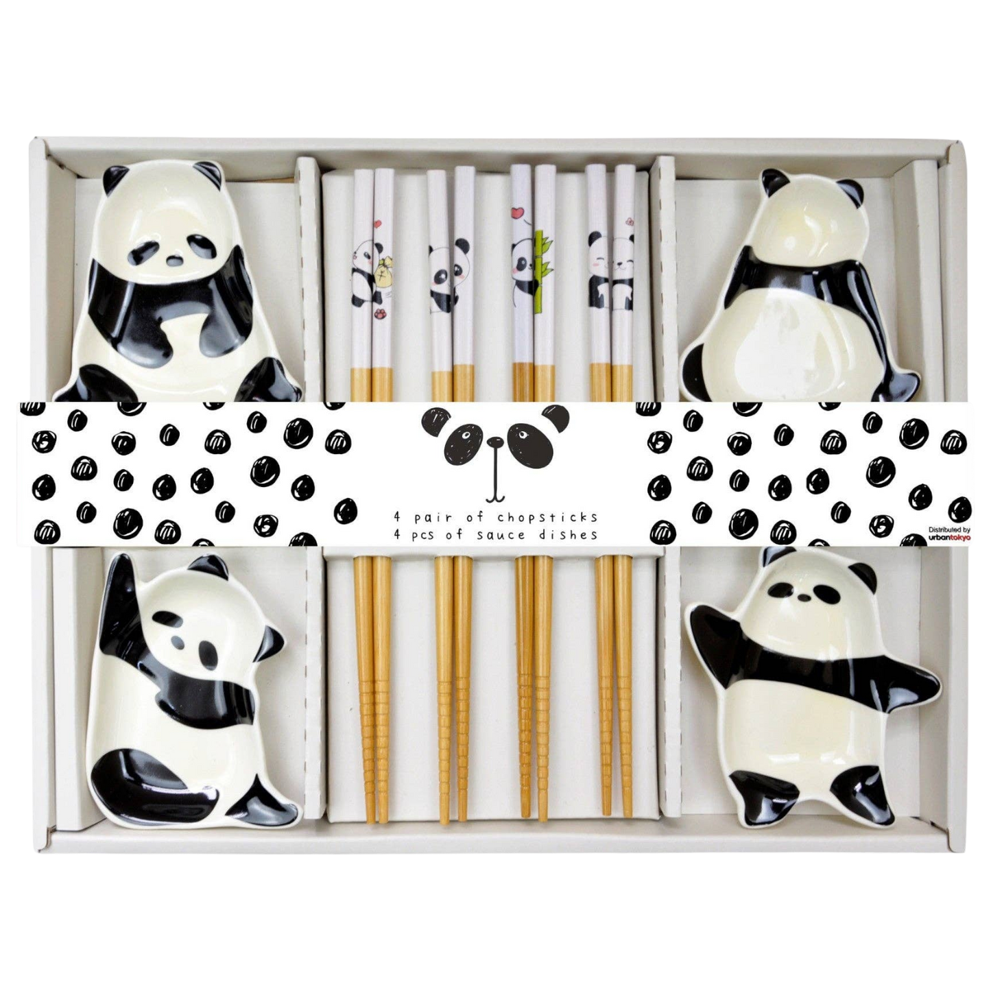 Kawaii Panda Holz-Essstäbchen und Saucenschälchen Geschenkset